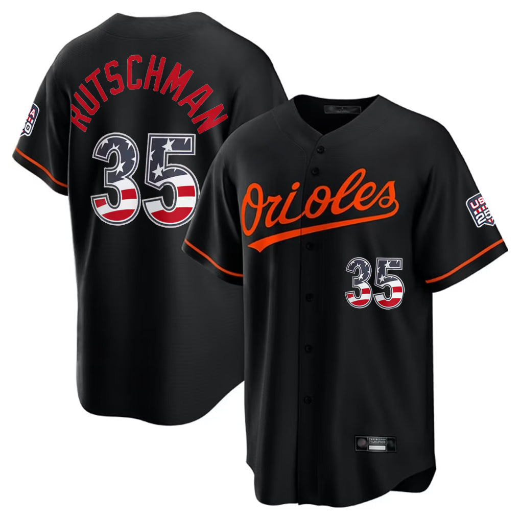 STECN B.Orioles #35 Adley Rutschman Player Black USA 250 Fourth of July Home Game Stitched Jerseys