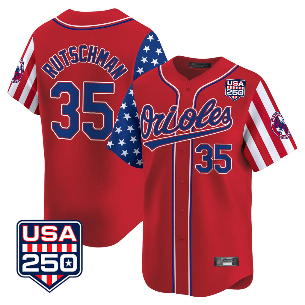 STECN B.Orioles #35 Adley Rutschman Player Red USA 250 Independence Day Vapor Premier Limited Home Game Stitched Jerseys