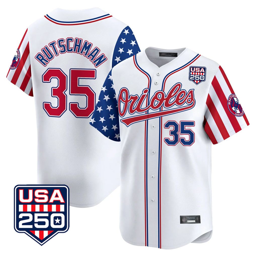 STECN B.Orioles #35 Adley Rutschman White USA 250 Independence Day Vapor Premier Home Game Stitched Jerseys