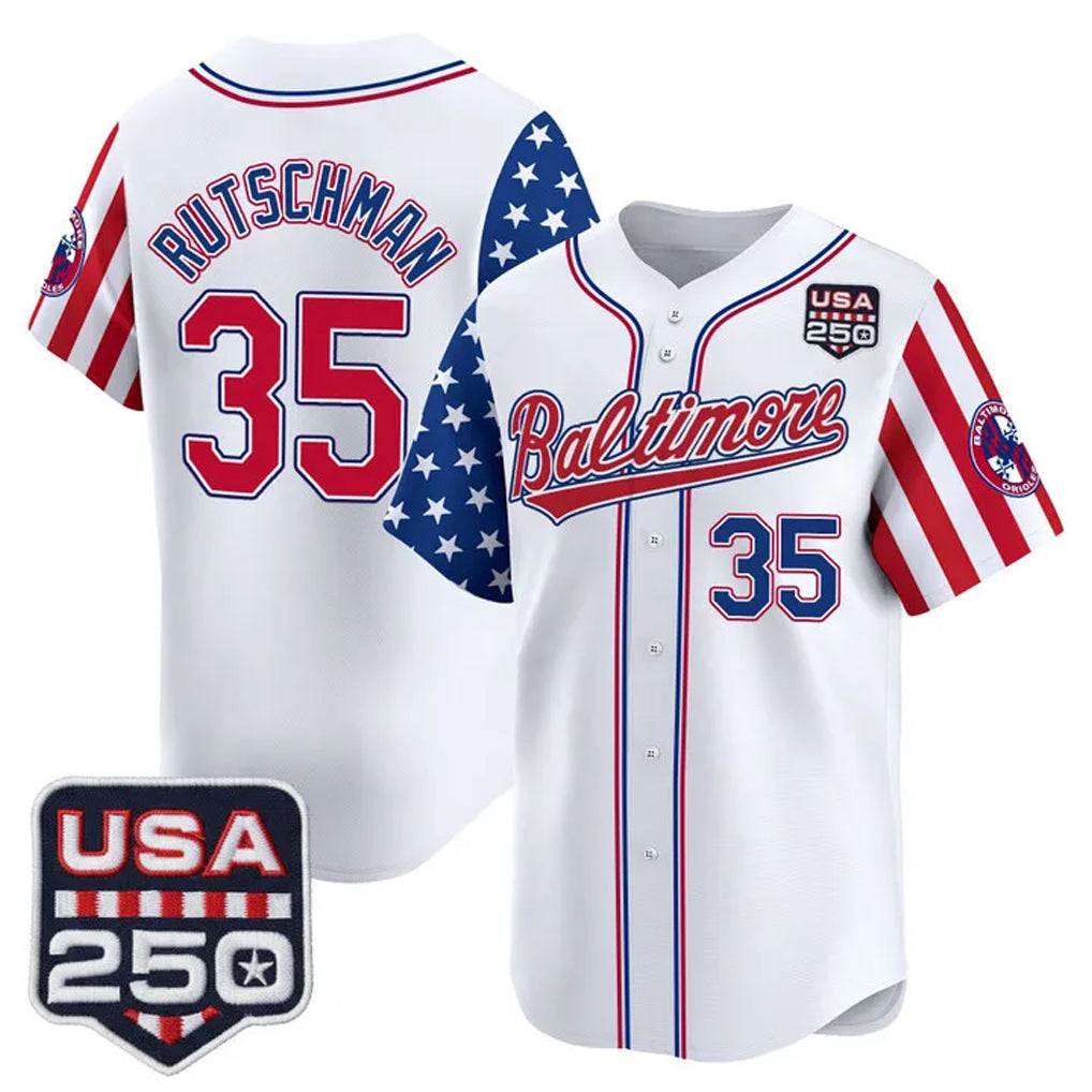 STECN B.Orioles #35 Adley Rutschman White USA 250 Independence Day Vapor Premier Limited Home Game Stitched Jerseys
