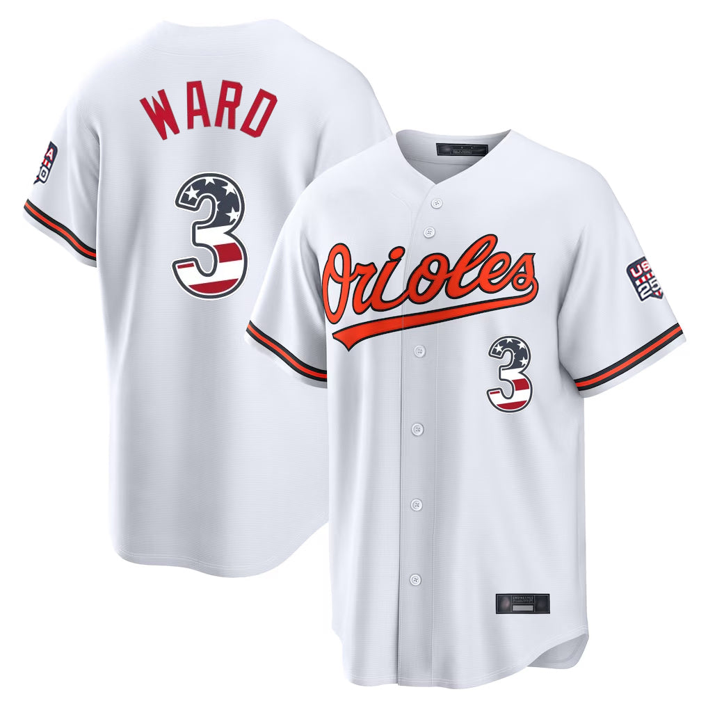 STECN B.Orioles #3 Taylor Ward Player White USA 250 Fourth of July Home Game Stitched Jerseys