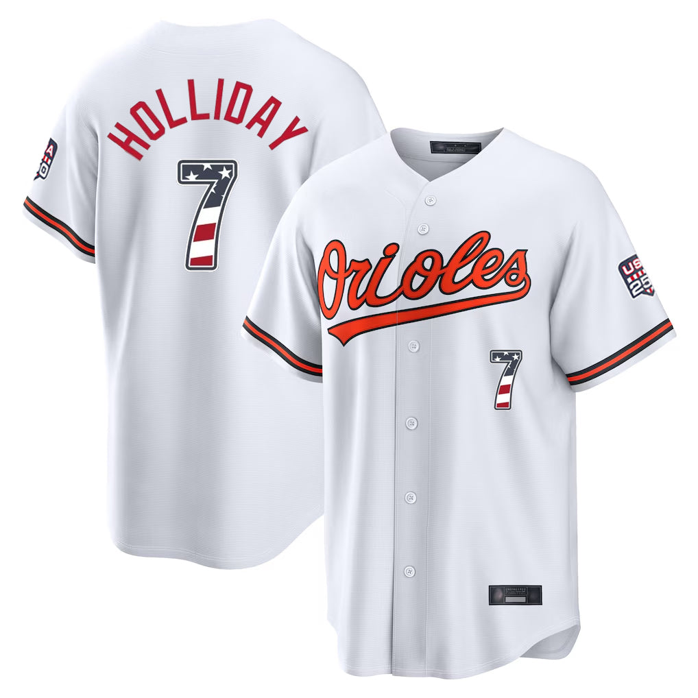 STECN B.Orioles #7 Jackson Holliday Player White USA 250 Fourth of July Home Game Stitched Jerseys
