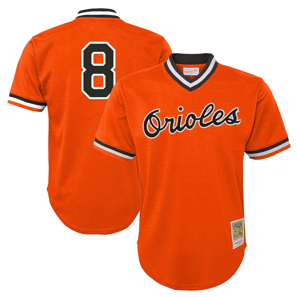 STECN B.Orioles #8 Cal Ripken Player Orange Mitchell & Ness Cooperstown Collection Mesh T-shirt Game Stitched Jerseys