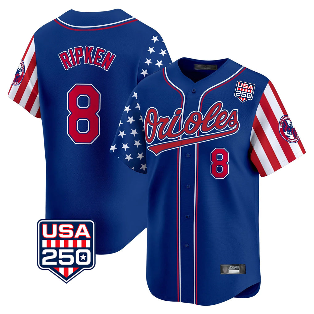 STECN B.Orioles #8 Cal Ripken Player Royal USA 250 Independence Day Vapor Premier Limited Home Game Stitched Jerseys