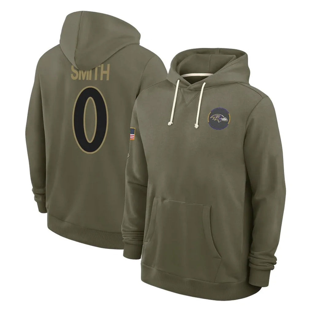 STECN B.Ravens #0 Roquan Smith Player Olive Salute to Service Hoodie Stitched Jerseys