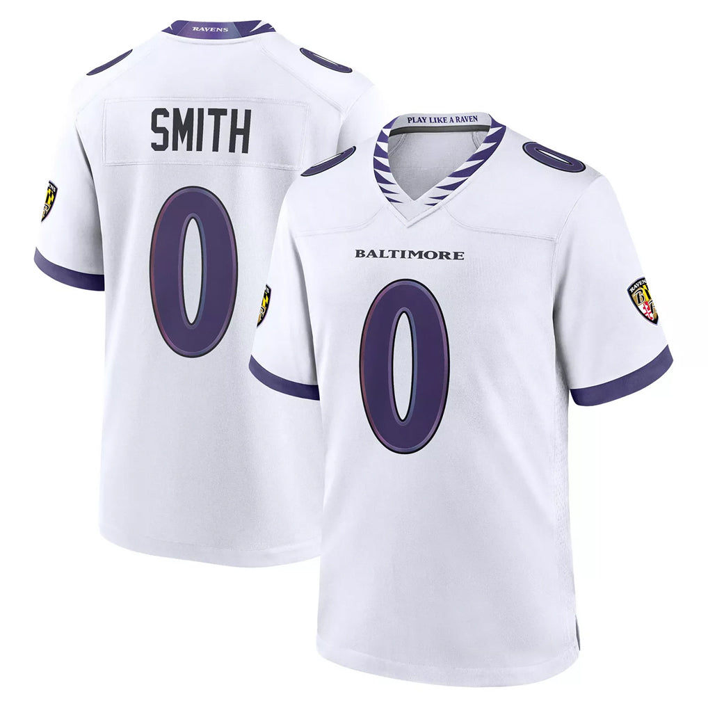 STECN B.Ravens #0 Roquan Smith Player White Purple Home Game Stitched Jerseys