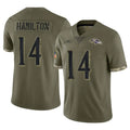 STECN B.Ravens #14 Kyle Hamilton Player Olive Salute To Service Game Stitched Jerseys