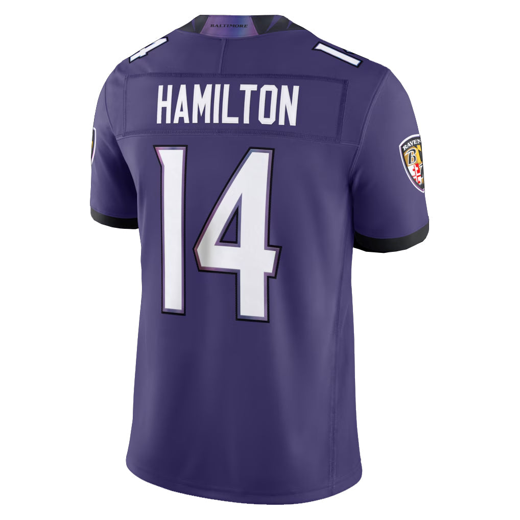 STECN B.Ravens #14 Kyle Hamilton Player Purple Limited Elite Home Game Stitched Jerseys