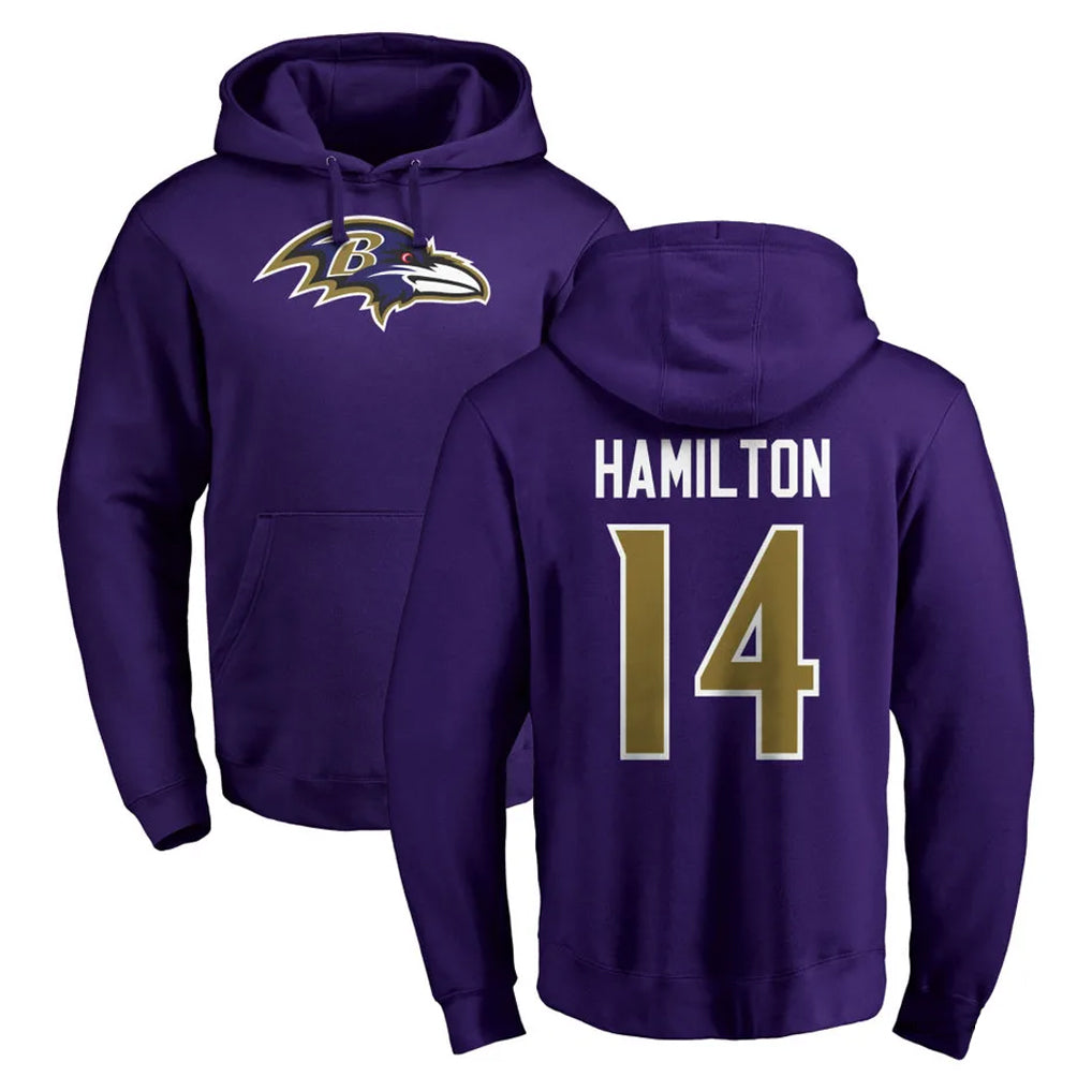 STECN B.Ravens #14 Kyle Hamilton Player Purple Salute to Service Pullover Hoodie Stitched Jerseys
