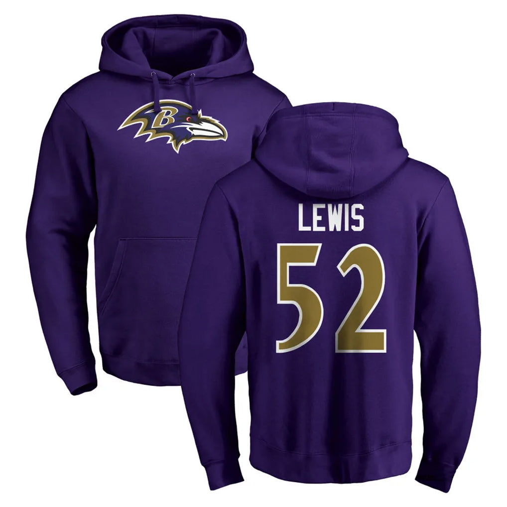 STECN B.Ravens #52 Ray Lewis Player Purple Salute to Service Pullover Hoodie Stitched Jerseys
