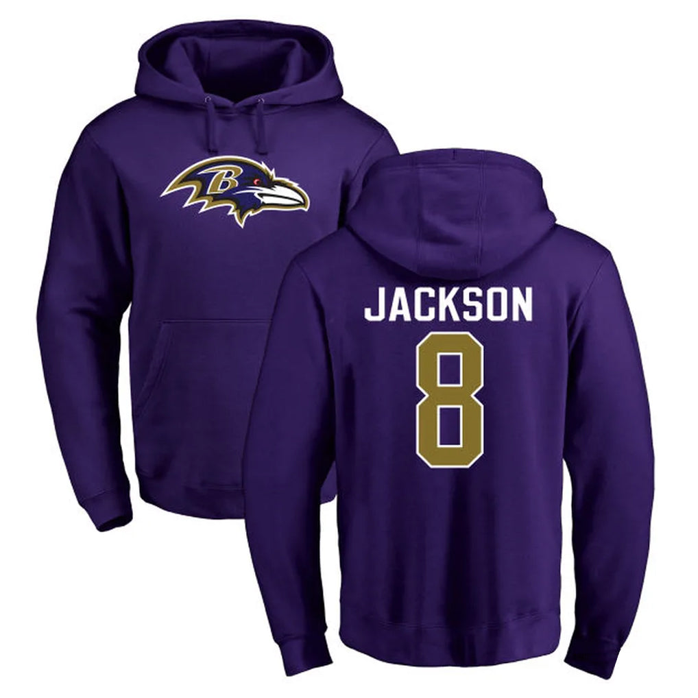 STECN B.Ravens #8 Lamar Jackson Player Purple Salute to Service Pullover Hoodie Stitched Jerseys