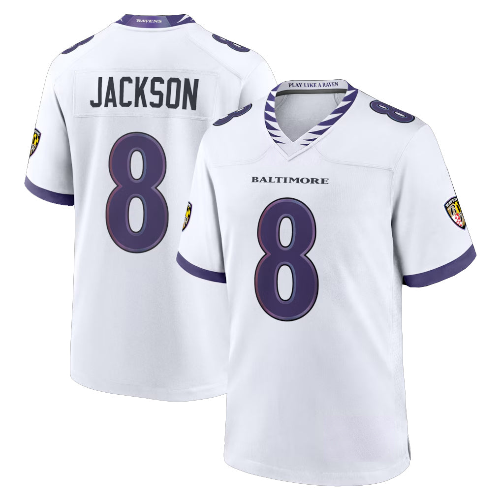 STECN B.Ravens #8 Lamar Jackson Player White Home Game Stitched Jerseys