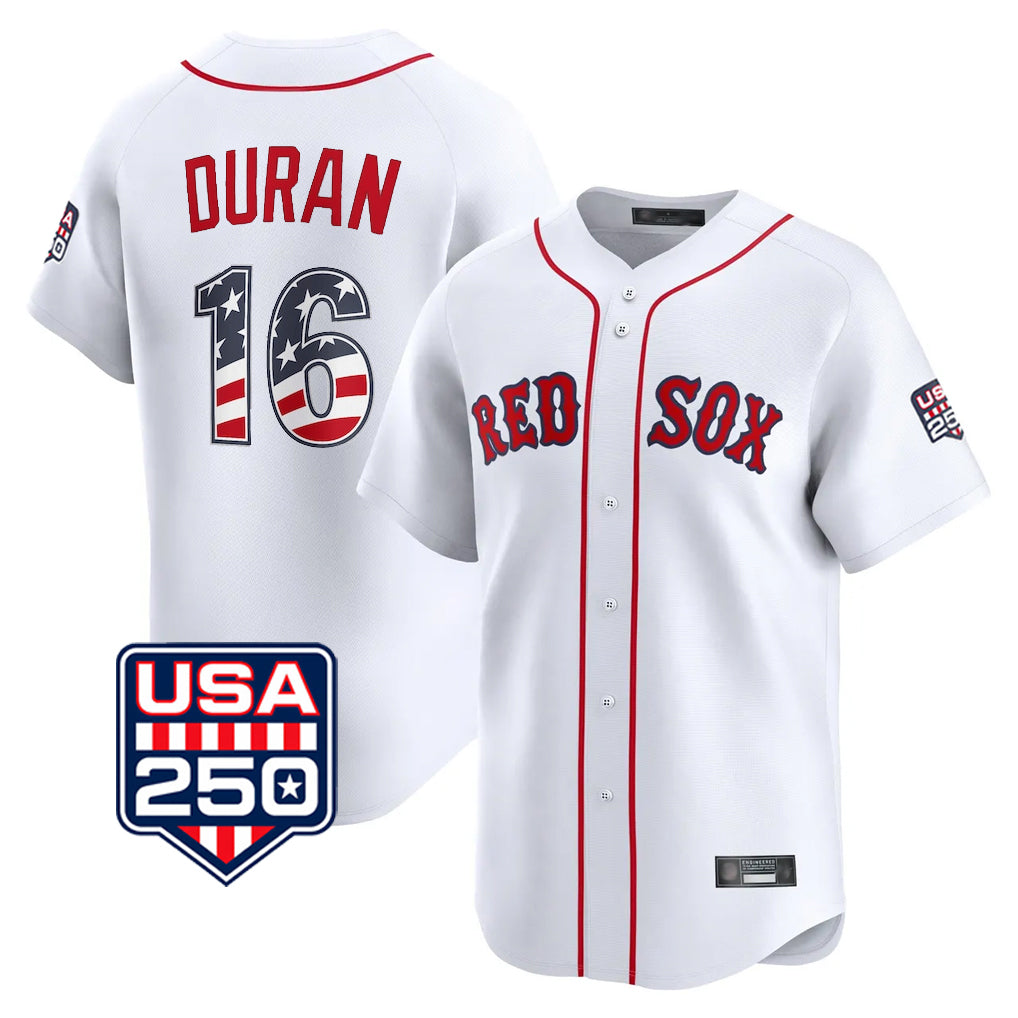 STECN B.Red Sox #16 Jarren Duran Player White USA 250 Fourth of July Limited Home Game Stitched Jerseys