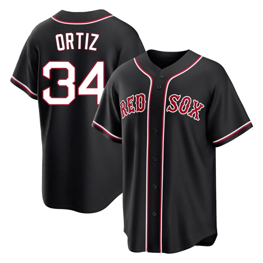 STECN B.Red Sox #34 David Ortiz Player Black Out Home Game Stitched Jerseys