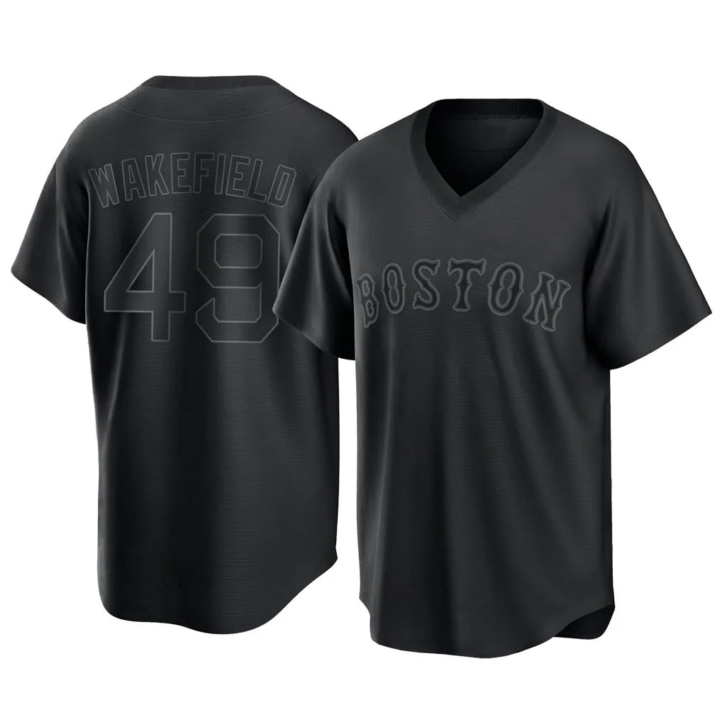 STECN B.Red Sox #49 Tim Wakefield Player Black T-shirt Home Game Stitched Jerseys