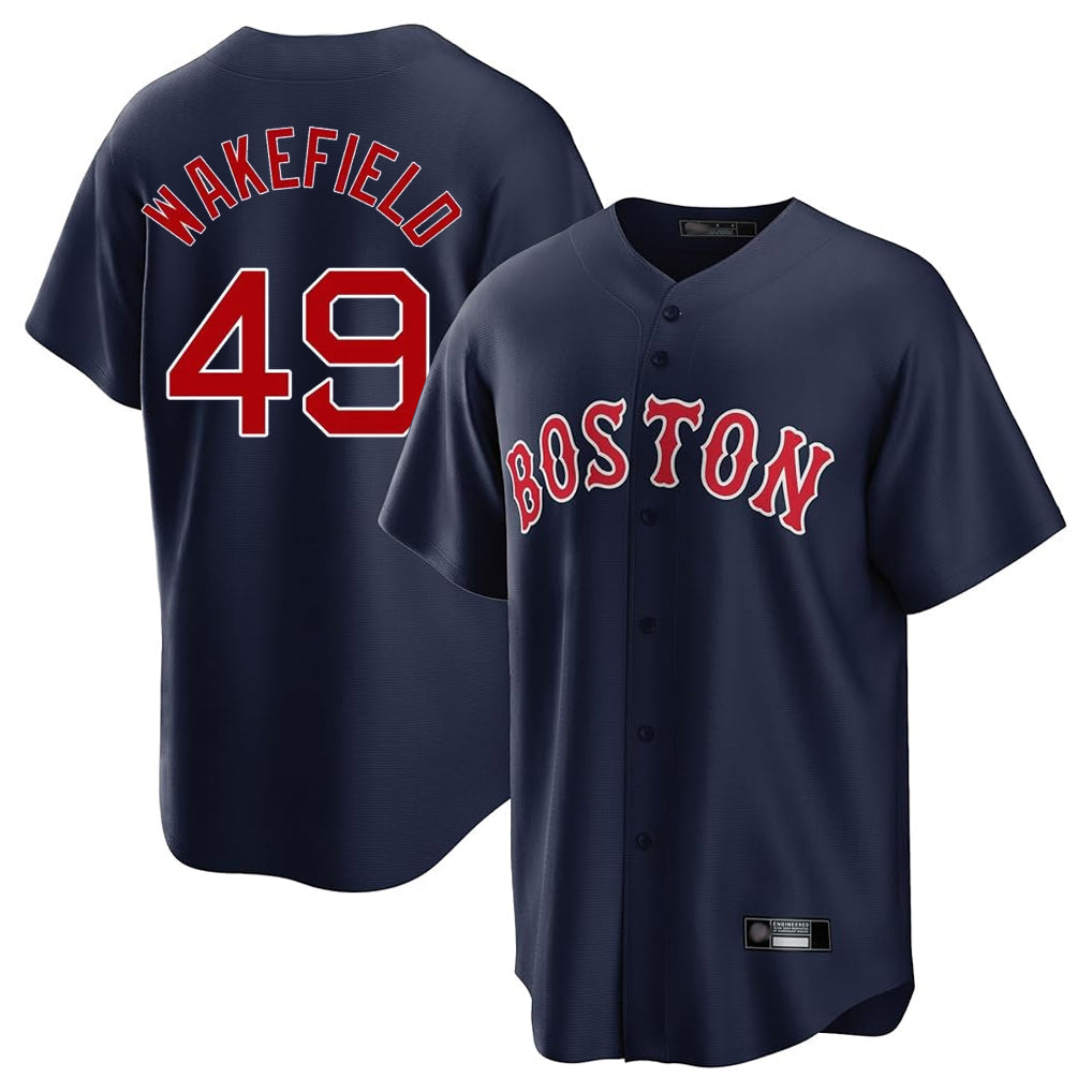 STECN B.Red Sox #49 Tim Wakefield Player Navy Home Game Stitched Jerseys