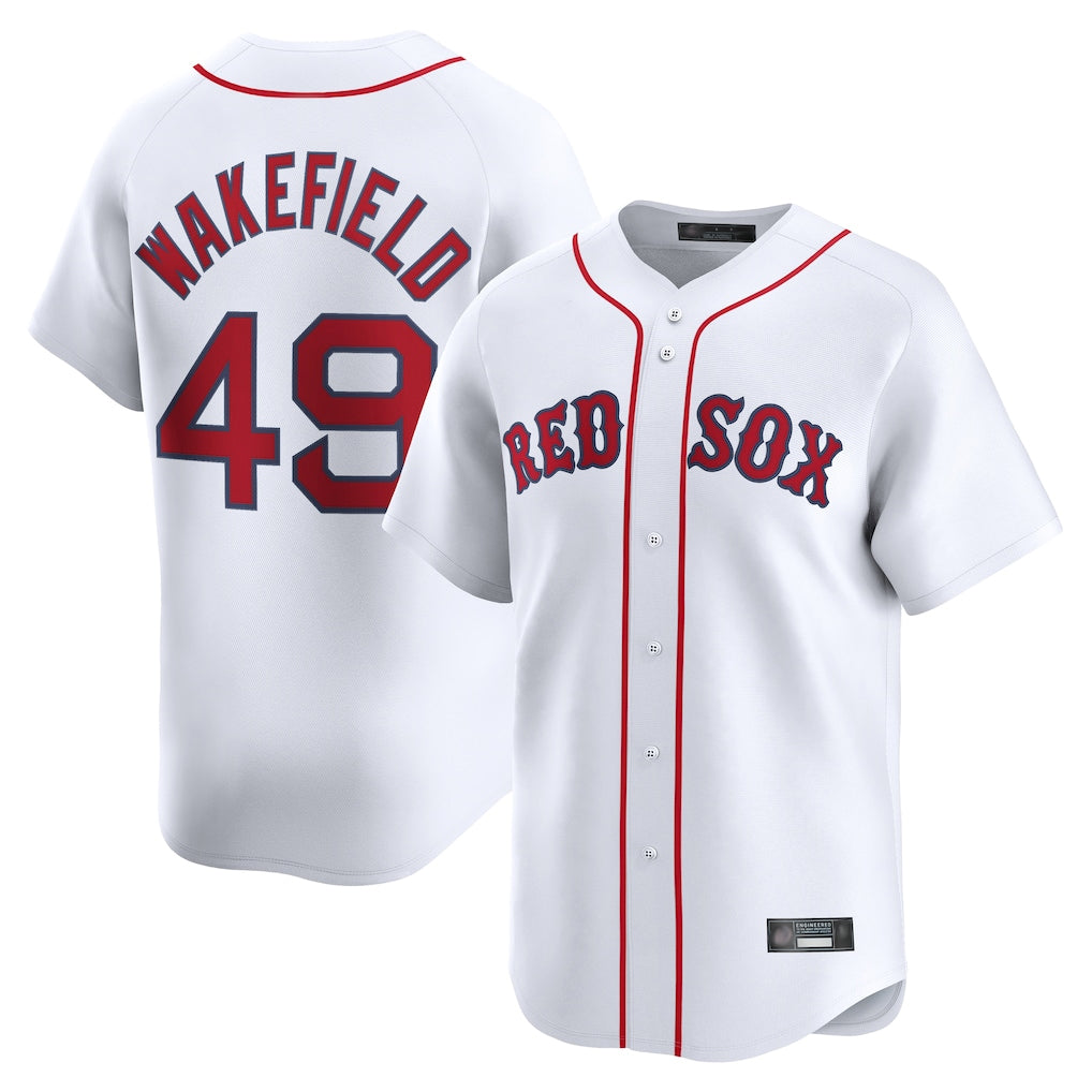 STECN B.Red Sox #49 Tim Wakefield Player White Limited Home Game Stitched Jerseys