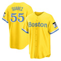 STECN B.Red Sox #55 Ranger Su¡§¡érez Player Yellow Home Game Stitched Jerseys