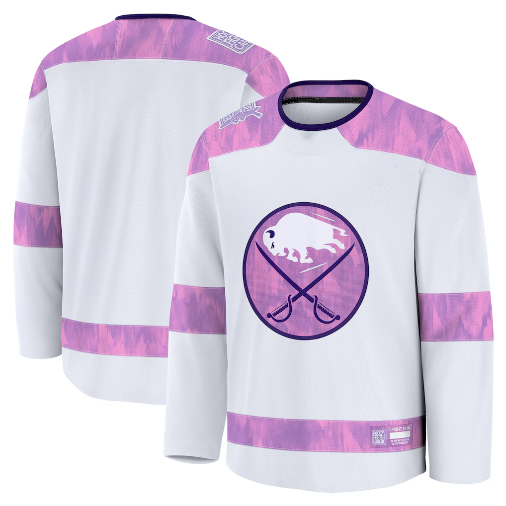 STECN B.Sabres White 2024 Hockey Fights Cancer Practice Stitched Jerseys