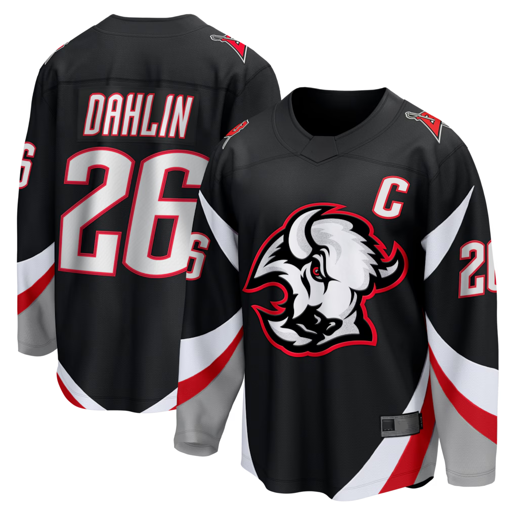 STECN B.Sabres #26 Rasmus Dahlin Black Alternate Captain Patch Breakaway Stitched Jerseys