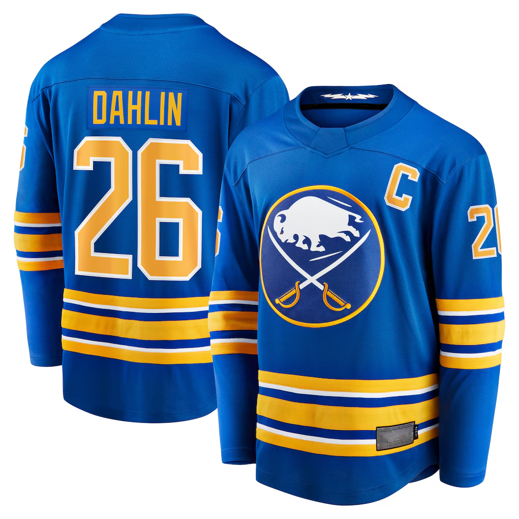 STECN B.Sabres #26 Rasmus Dahlin Royal Home Captain Patch Breakaway Stitched Jerseys