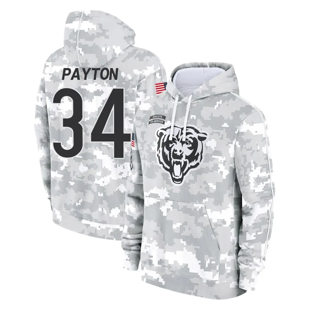 STECN C.Bears #34 Walter Payton Player Arctic Camo Salute to Service Pullover Hoodies Limited Stitched Jerseys