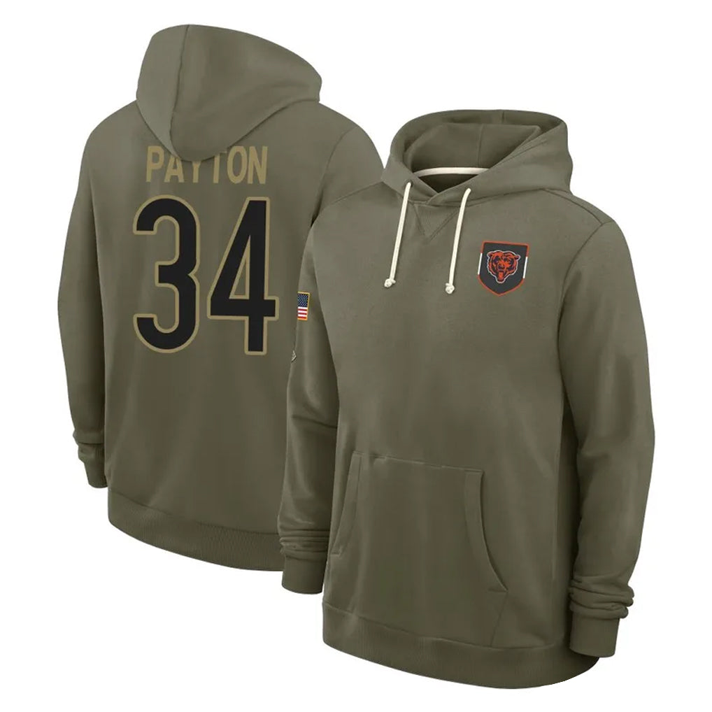 STECN C.Bears #34 Walter Payton Player Olive Salute to Service Pullover Hoodies Limited Stitched Jerseys