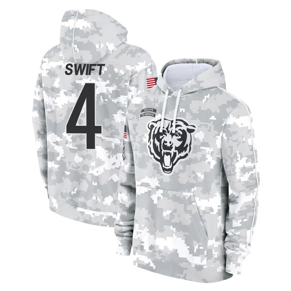 STECN C.Bears #4 D'Andre Swift Player Arctic Camo Salute to Service Pullover Hoodies Limited Stitched Jerseys