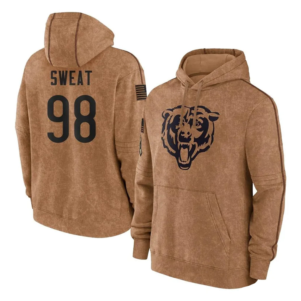 STECN C.Bears #98 Montez Sweat Player Brown Salute to Service Pullover Hoodies Limited Stitched Jerseys