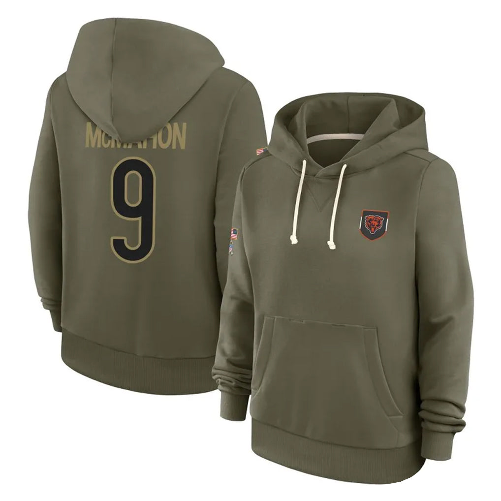 STECN C.Bears #9 Jim McMahon Player Olive Salute to Service Pullover Hoodies Limited Stitched Jerseys