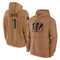 STECN C.Bengals #1 Ja'Marr Chase Player Brown Salute to Service Pullover Hoodie Limited Stitched Jerseys