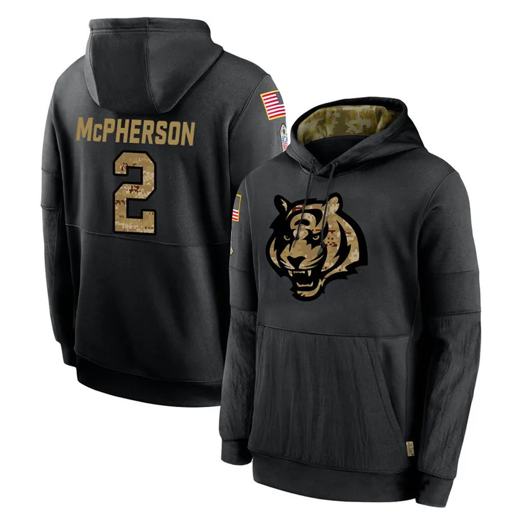 STECN C.Bengals #2 Evan McPherson Player Black Salute to Service Pullover Hoodies Limited Stitched Jerseys