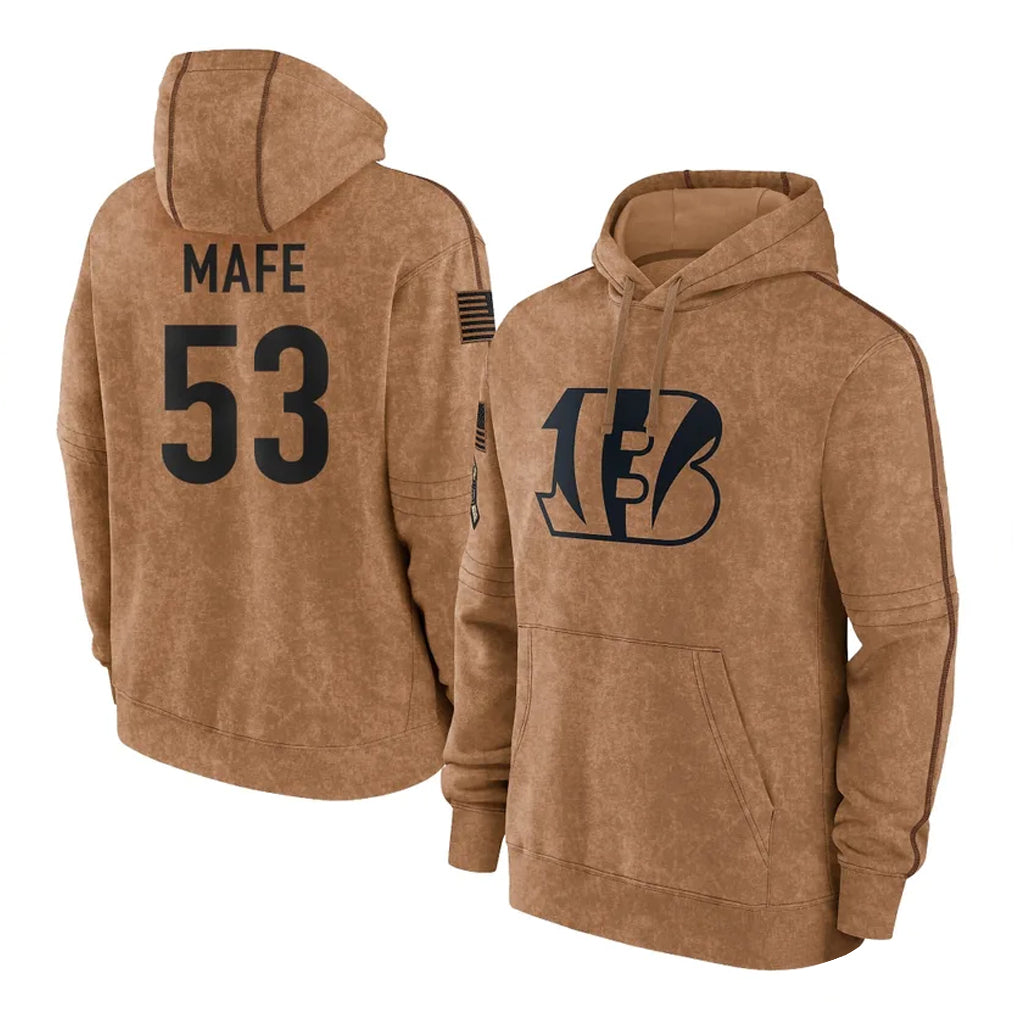 STECN C.Bengals #53 Boye Mafe Player Brown Salute to Service Pullover Hoodie Limited Stitched Jerseys
