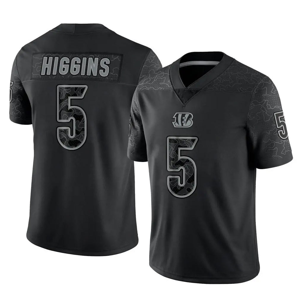STECN C.Bengals #5 Tee Higgins Player Black Reflective Limited Game Stitched Jerseys