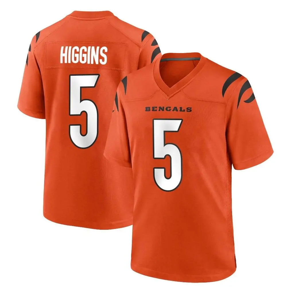 STECN C.Bengals #5 Tee Higgins Player Orange Home Game Stitched Jerseys