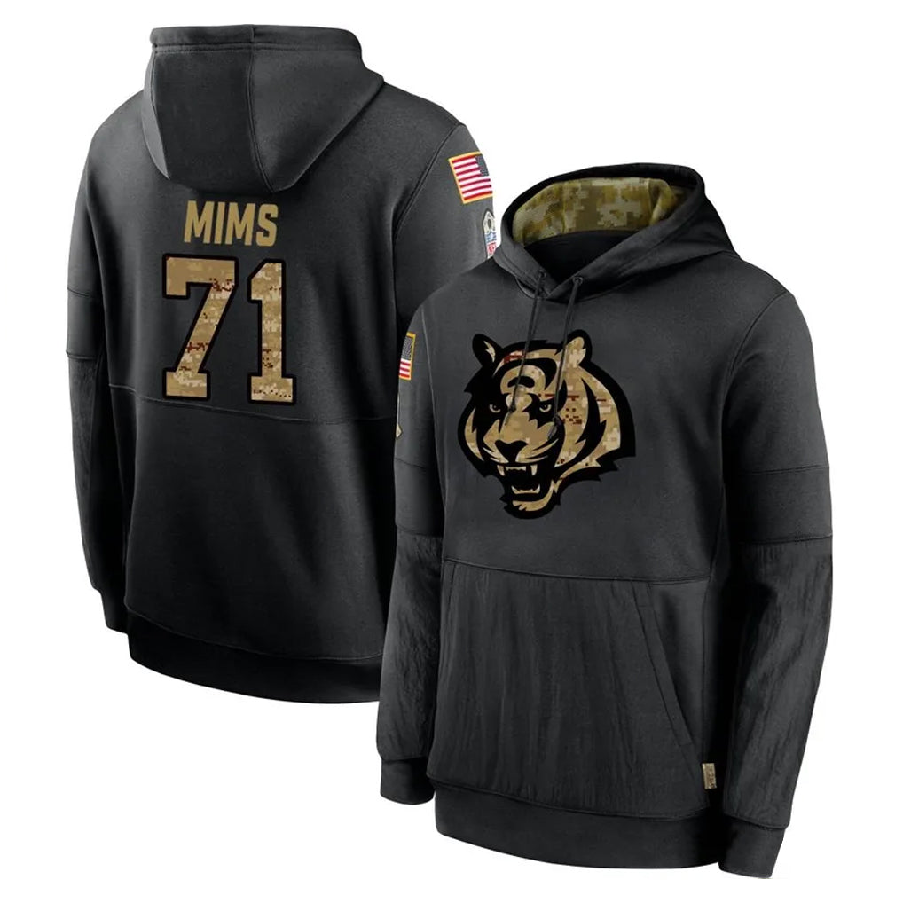 STECN C.Bengals #71 Amarius Mims Player Black Salute to Service Pullover Hoodies Limited Stitched Jerseys