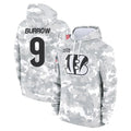 STECN C.Bengals #9 Joe Burrow Player Arctic Camo Salute to Service Pullover Hoodie Stitched Jerseys