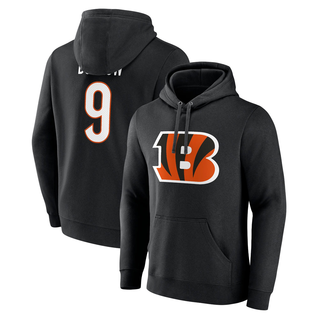 STECN C.Bengals #9 Joe Burrow Player Black Salute to Service Pullover Hoodie Stitched Jerseys