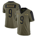 STECN C.Bengals #9 Joe Burrow Player Olive Salute to Service Game Stitched Jerseys