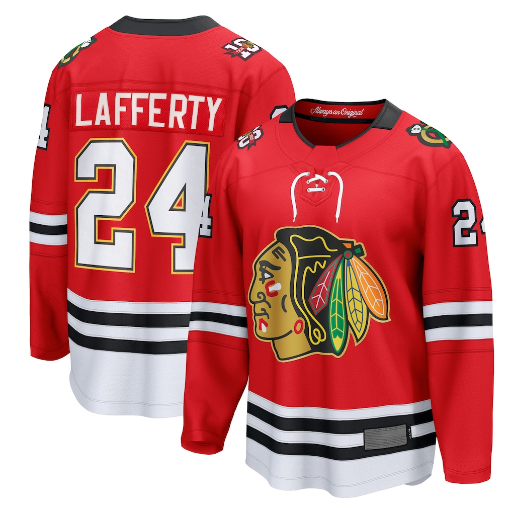 STECN C.Blackhawks #24 Sam Lafferty Red Centennial Breakaway Player Jerseys