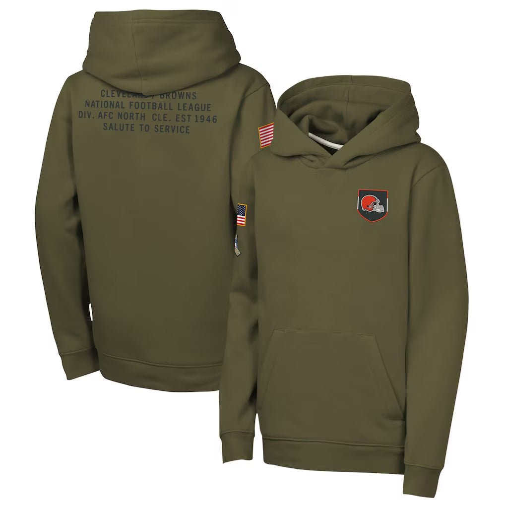 STECN C.Browns Olive Salute to Service Pullover Hoodies Limited Blank Player Stitched Jerseys