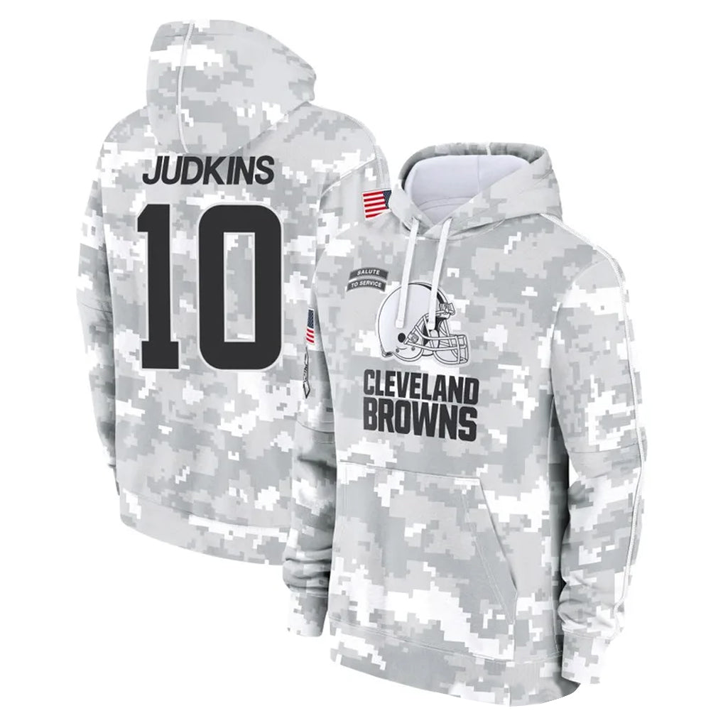 STECN C.Browns #10 Quinshon Judkins Player Arctic Camo Salute to Service Hoodies Limited Game Stitched Jerseys