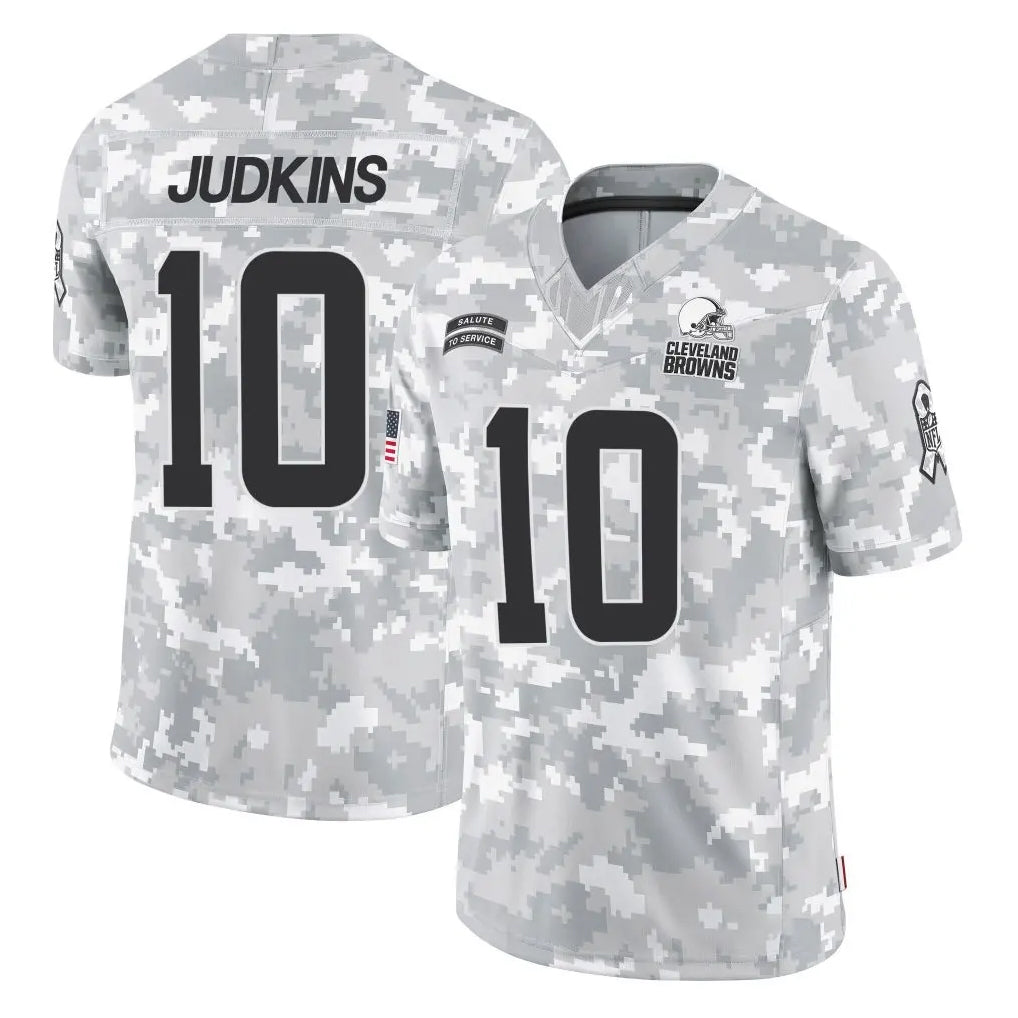 STECN C.Browns #10 Quinshon Judkins Player Arctic Camo Salute to Service Limited Home Game Stitched Jerseys