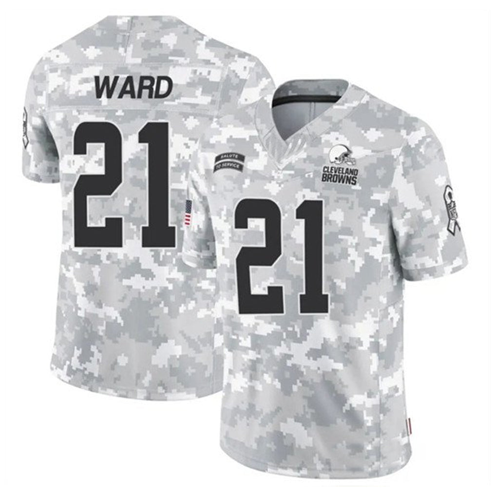 STECN C.Browns #21 Denzel Ward Player Arctic Camo Salute to Service Limited Football Jerseys