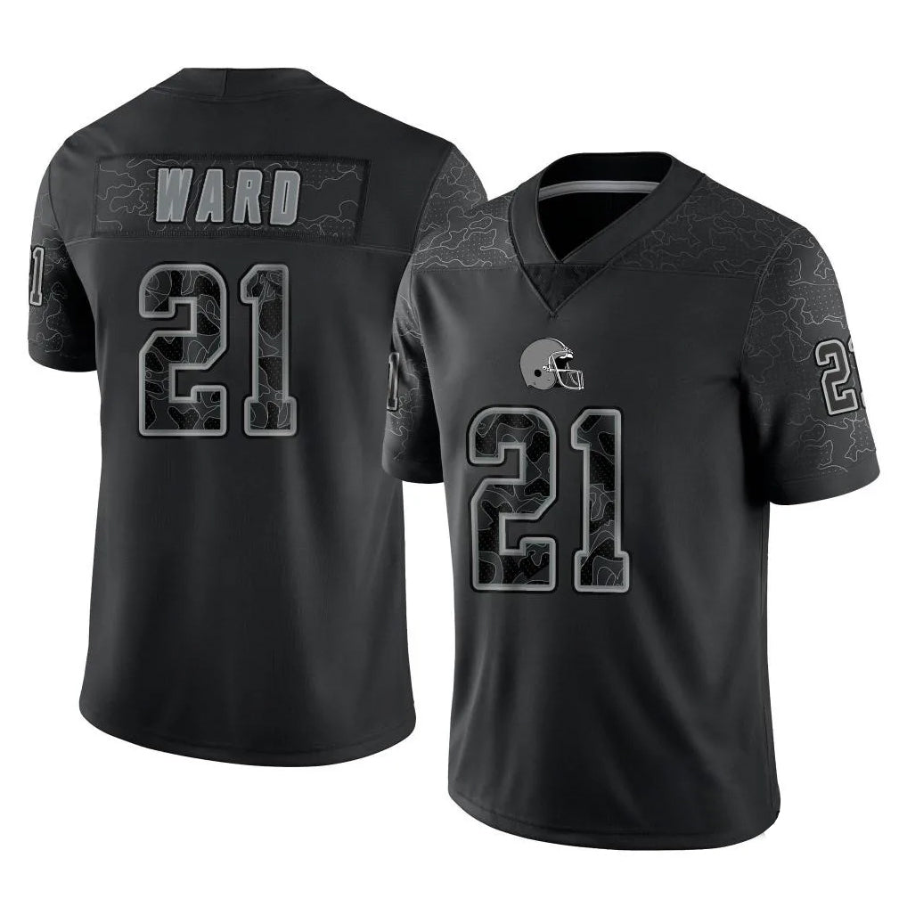 STECN C.Browns #21 Denzel Ward Player Black RFLCTV Limited Football Jerseys