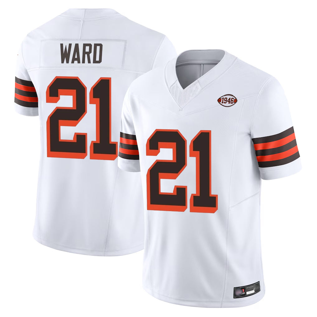 STECN C.Browns #21 Denzel Ward Player White Limited Vapor F.U.S.E. Alternate Game Stitched Jerseys
