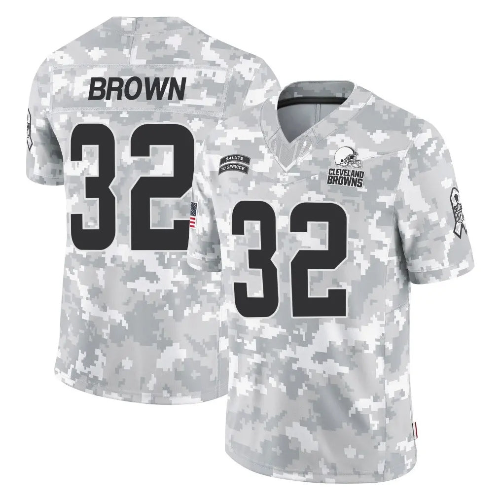 STECN C.Browns #32 Jim Brown Player Arctic Camo Salute to Service Limited Home Game Stitched Jerseys