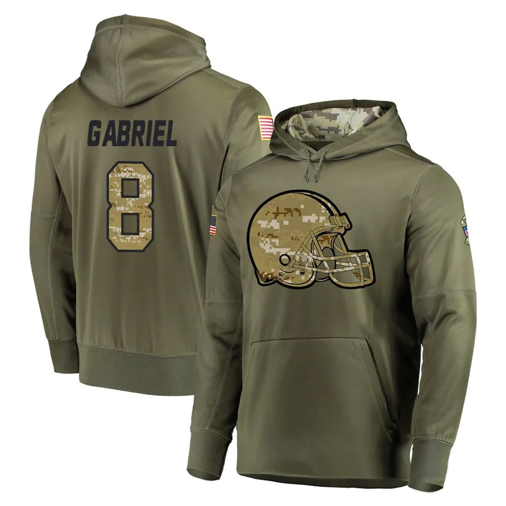 STECN C.Browns #8 Dillon Gabriel Player Olive Salute to Service Pullover Hoodies Home Game Stitched Jerseys
