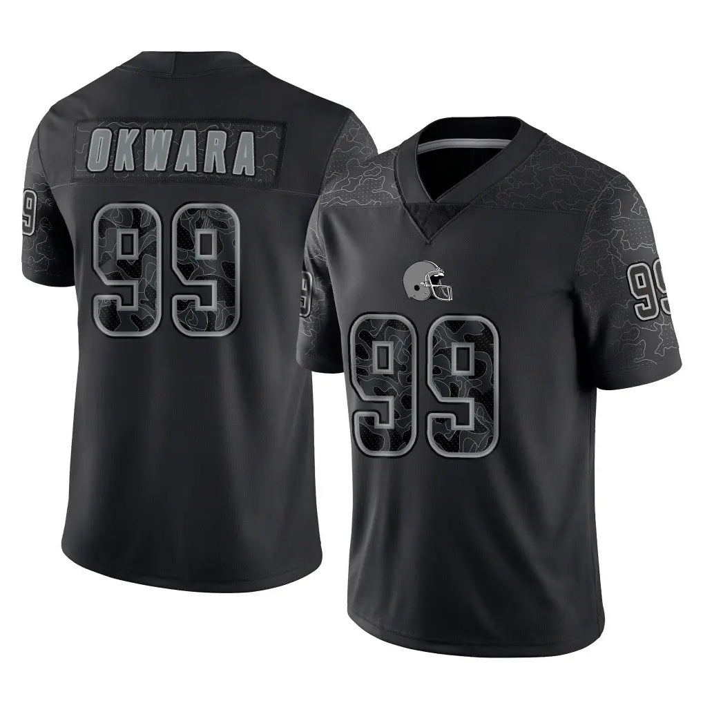 STECN C.Browns #99 Julian Okwara Player Black Reflective Home Game Stitched Jerseys