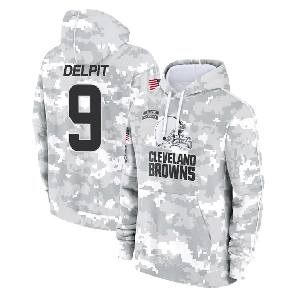 STECN C.Browns #9 Grant Delpit Player Arctic Camo Salute to Service Hoodies Limited Game Stitched Jerseys